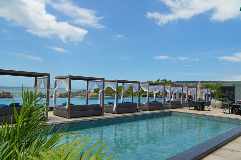 Suíte no Blue Sea Hotel, lazer completo beira-mar