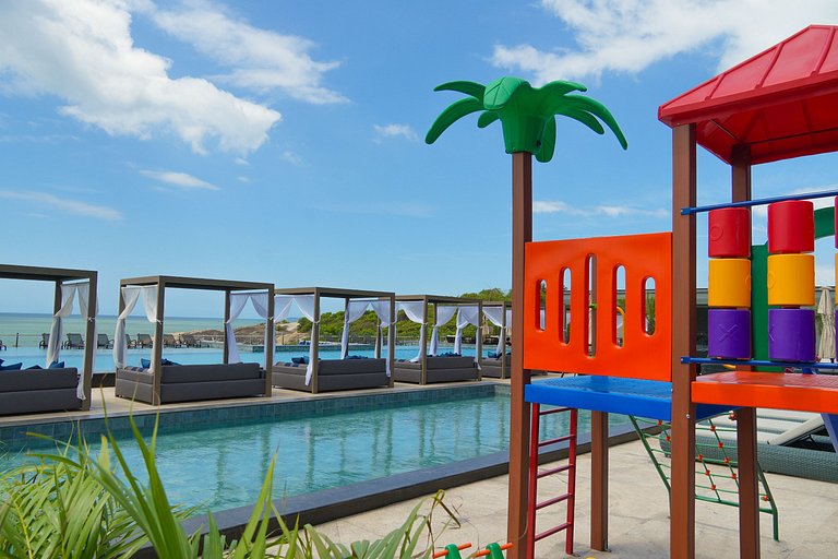 Suíte no Blue Sea Hotel, lazer completo beira-mar